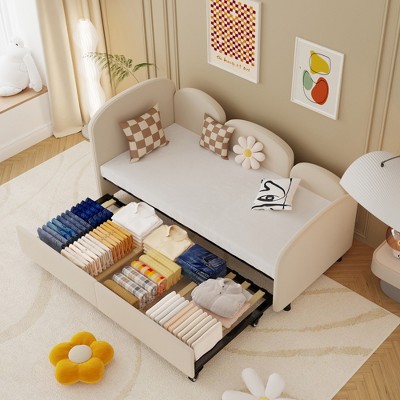 ALEXOUN Twin Upholstered Daybed with Trundle,Wooden Sofa Bed Frame for Bedroom Living Room,Suitable for Living Room,Bedroom,Apartment