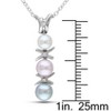 EVERLY JEWELRY | Sterling Silver White, Pink and Grey Cultured Freshwater Pearl and Diamond Drop Pendant with Chain, 18" - 3 of 4