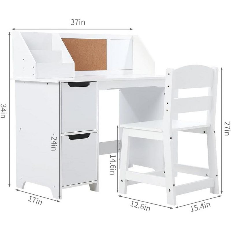 Kids Study Desk Wooden Learning Table Kids Study Table Study Table and Chair Set Storage Learning Desk with Drawer Study Tabl,White, 4 of 7