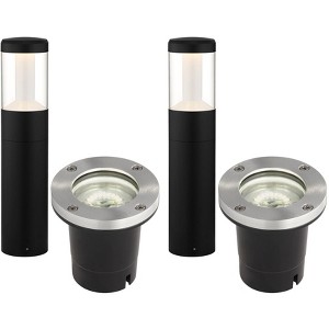 John Timberland Tera 4-Piece Black LED Bollards and In-Ground Light Set - 1 of 4