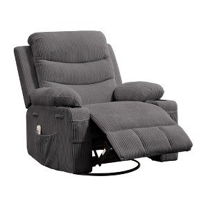 Jojoka 360° Swivel Rocker Recliner Sofa, Upholstered Fabric Glider with Massage & Heat, Side Pockets & Cup Holders, for Small Spaces - 1 of 4