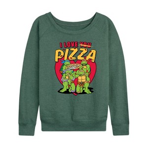 Women's - Teenage Mutant Ninja Turtles - I Love You Pizza Lightweight French Terry Wide Neck Long Sleeve Shirt - 1 of 4