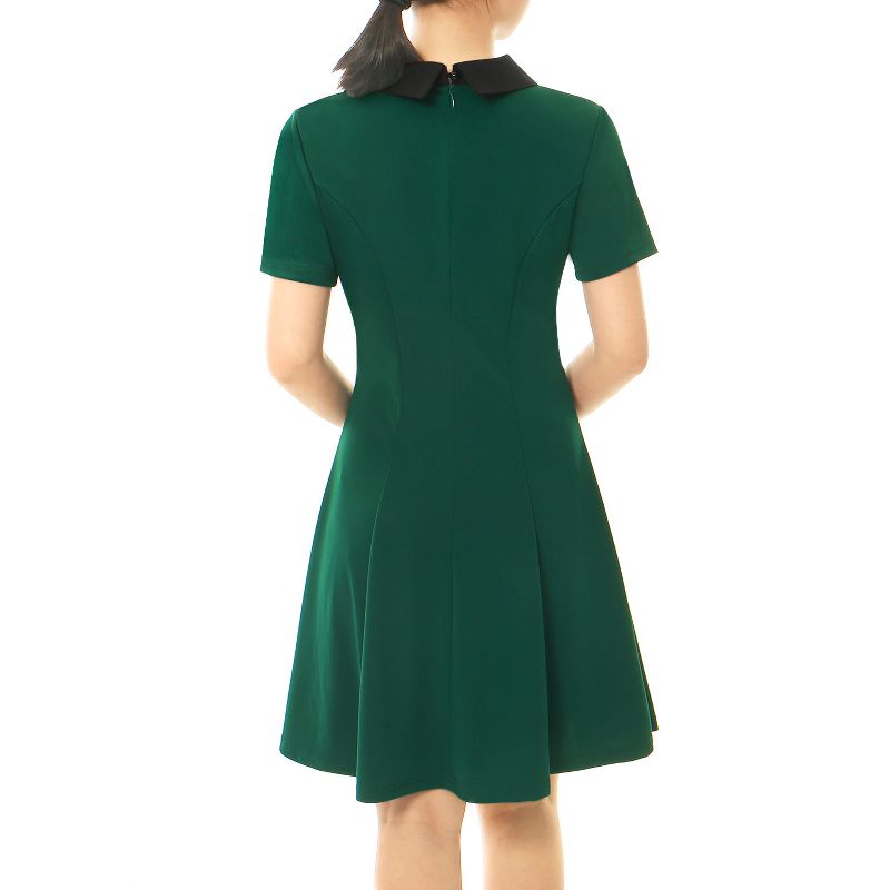 Allegra K Women's Contrast Doll Collar Short Sleeves Above Knee Flare Dress, 4 of 6
