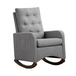 Upholstered Rocking Chair Accent Chair, Nursery Rocking Chairs in Teddy Fabric with High Backrest,Side Pocket and Rubber Wood Legs - 1 of 4