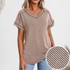 BLUEMING Womens T-shirts Knit V Neck Cap Sleeve Ribbed Tops Loose Fit Comfy Blouses Trendy Casual Outfits - 3 of 4