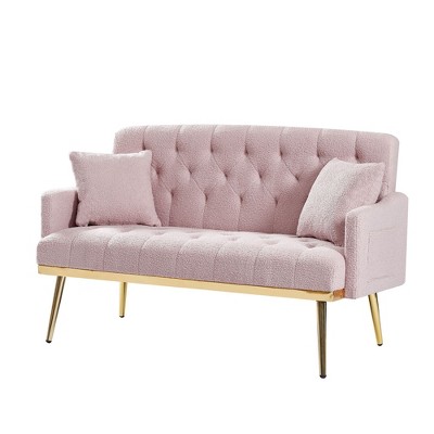 NicBex 55.5 Inch Tufted Back Loveseat Sofa,2-Seater Velvet/Teddy Sofa for Living Room,Small Space,Office,Apartment,Pink