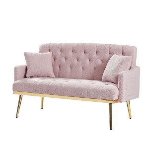NicBex 55.5 Inch Tufted Back Loveseat Sofa,2-Seater Velvet/Teddy Sofa for Living Room,Small Space,Office,Apartment,Pink - 1 of 4
