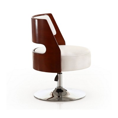 Salon Chic White Faux Leather Swivel Accent Chair with Metal Base