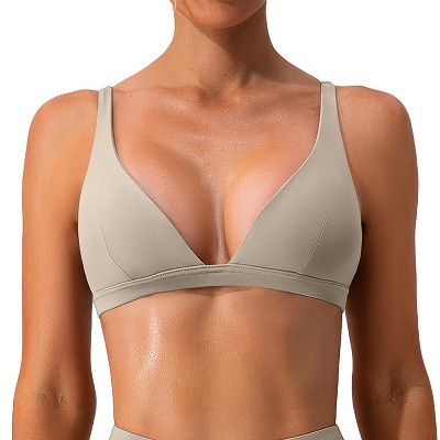 NPolar "Women’s Deep V-Neck Sports Bra with U-Shaped Back, Padded, Removable Pads for Gym Yoga Workout" White Size XL