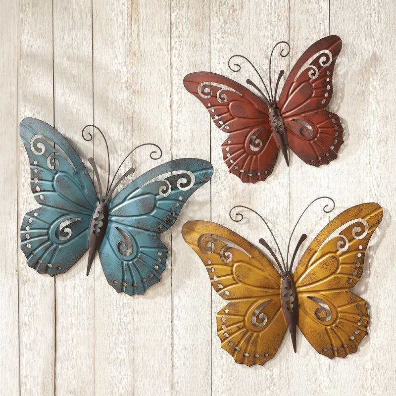 Collections Etc Nature Inspired Metal Butterfly Wall Art Trio 17.5" x 14" Multicolored, 2 of 4