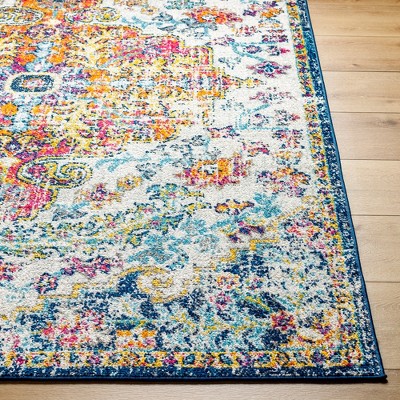 Olivia 2' x 3' Blue and Multicolor Synthetic Area Rug