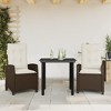vidaXL - 3 Piece Patio Dining Set - Reclining PE Rattan Chairs with Cushions - Tempered Glass Tabletop for Garden, Backyard, or Patio - Black/Brown - 2 of 4