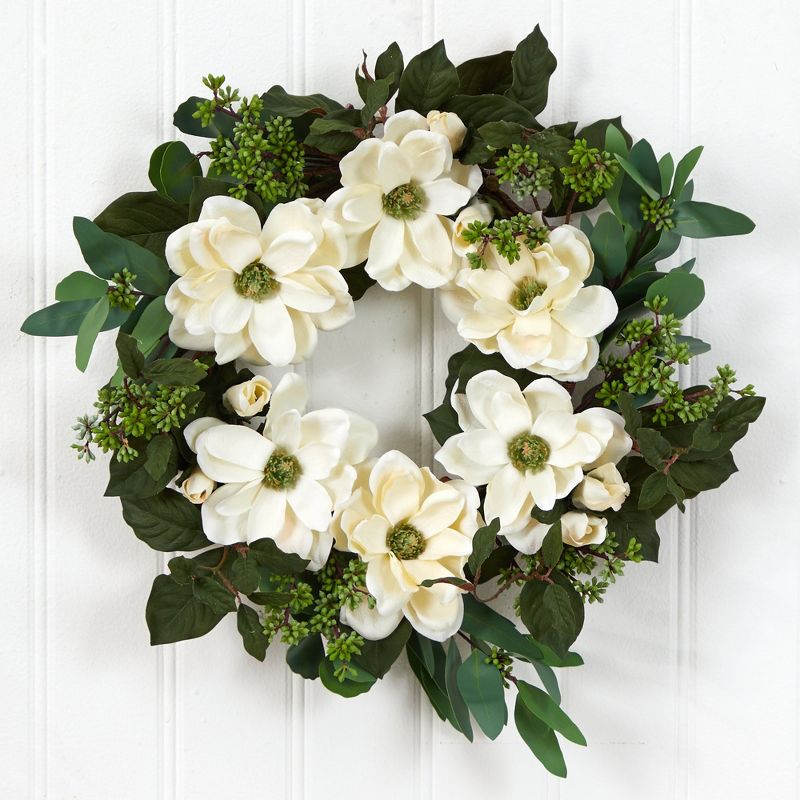 Nearly Natural 23” Magnolia, Eucalyptus and Berries Artificial Wreath, 3 of 5