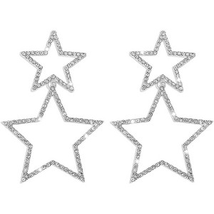 Sparkle Star Dangle Earrings - Hollow Double Star Rhinestone Drop, Festival Christmas Birthday Party Gift - 1 of 4
