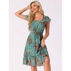 Allegra K Women's Floral Chiffon Flutter Sleeve Belted Square Neck Ruffled Hem Dress - 3 of 4