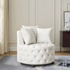 Velvet Upholstered Swivel Chair for Living Room, with Button Tufted Design and Movable Wheels, Including 3 Pillows, Black - 3 of 4