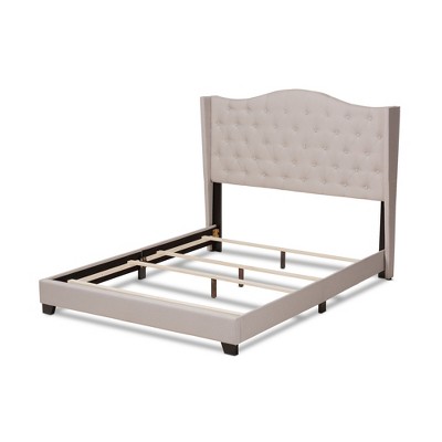 Contemporary Beige Queen Upholstered Bed with Tufted Headboard