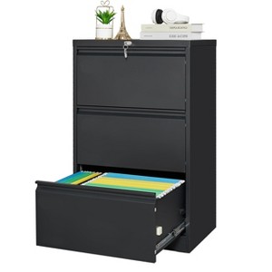 3 Drawers Lateral File Cabinet with Lock, Metal Lockable Drawer File Cabinet Under Desk Legal/Letter/F4/A4 - 1 of 4