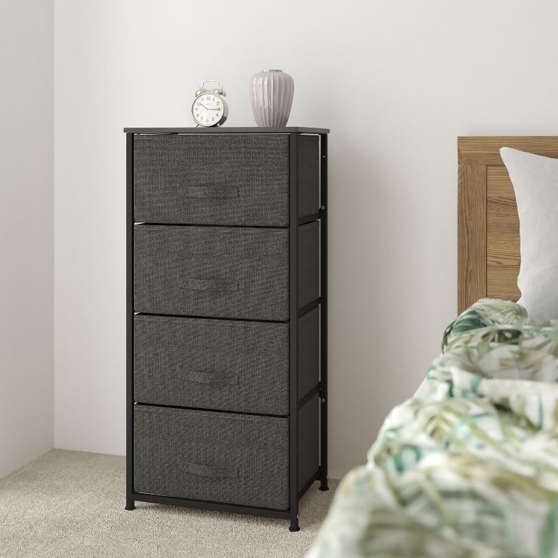 Flash Furniture 4 Drawer Wood Top Cast Iron Frame Vertical Storage Dresser with Easy Pull Fabric Drawers, 3 of 12