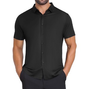 INSPIRE CHIC Men's Button Down Short Sleeve Solid Color Business Dress Shirts - 1 of 4