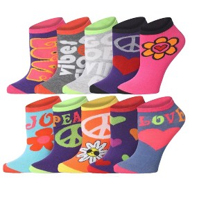 Tipi Toe Womens 10 Pairs Bright Floral Heart Vibes Pattern & Mix Colors For Vibrant Style Low Cut/No Show Socks - 1 of 4