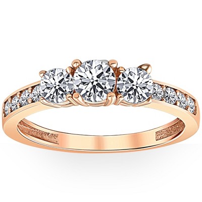 Pompeii3 1ct 3 Stone Diamond Engagement Ring 14K Rose Gold