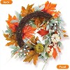 20" Thanksgiving Fall Wreath for Front Door, Autumn Eucalyptus Berries & Pumpkin Wreath, Fall Decor for Porch, Wall,White+Yellow - 3 of 4