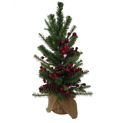 Kurt Adler 18" PVC Tree With Red Berry, Pinecone and Burlap