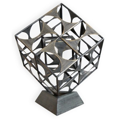 HomeRoots 20" Gray Metal Geo Cube Tabletop Sculpture