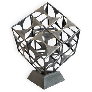 HomeRoots 20" Gray Metal Geo Cube Tabletop Sculpture - 1 of 4