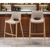 HomeRoots Set of Two 30" Beige And Gold Faux Leather And Steel Low Back Bar Height Bar Chairs - 2 of 4