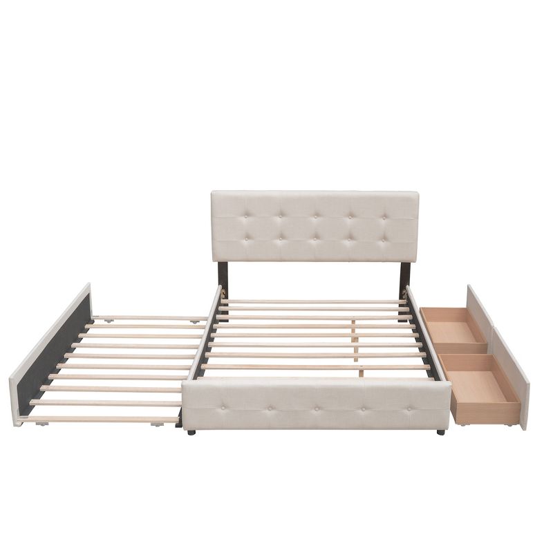 Queen Size Upholstered Storage Platform Bed with 2 Drawers and 1 Twin XL Trundle Bed-ModernLuxe, 5 of 14