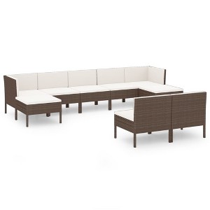 vidaXL Patio Lounge Set Outdoor Sectional Sofa Set Table Poly Rattan Brown - 1 of 4