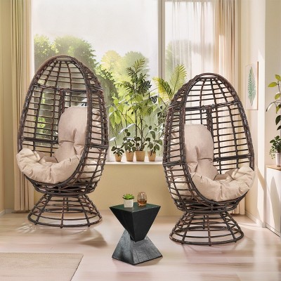 Patio Wicker Swivel Egg Chair With Water Resistant Cushion,Outdoor Egg Chair With Iron Frame,PE Rattan Woven Lounge Egg Chair-Coolbibila