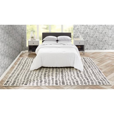 Ivory and Black Geometric Wool Runner Rug 2'3" x 8'