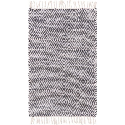 Handmade White Navy Geometric Braided Jute 3x5 Area Rug