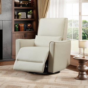 Swivel Rocking Recliner Chair, Manual Leather Recliner Glider with Lumbar Support & Padded Armrest, Comfortable Rocker Nursery Single Sofa - 1 of 4