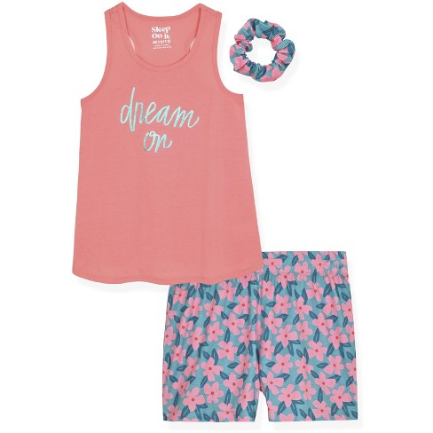 Sleep On It Big Girls T-shirt and Shorts with Scrunchie Pajama Set