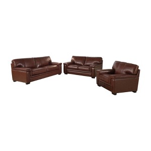 3pc Evan Top Grain Leather Seating Set Brown - Abbyson Living