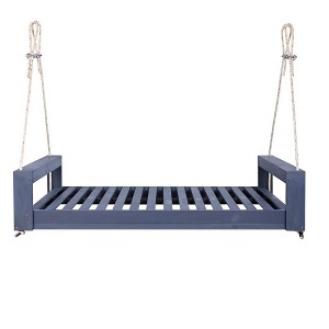 NAYSAYE Patio Swing Acacia Wood Twin Size Porch Swing Bed Durable Secure Design for Outdoor Use, Gray, 93.75"*11.25"*10.5" - 1 of 4