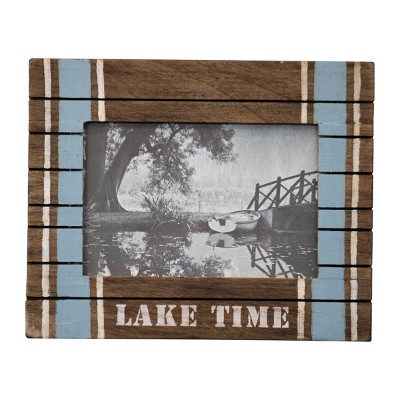 Blue Stripe 4x6 Inch "Lake Time" Wood Decorative Picture Frame - Foreside Home & Garden