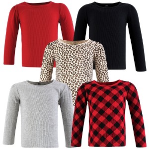 Hudson Baby Girls Thermal Long Sleeve Tees 5pk, Buffalo Plaid Leopard - 1 of 4