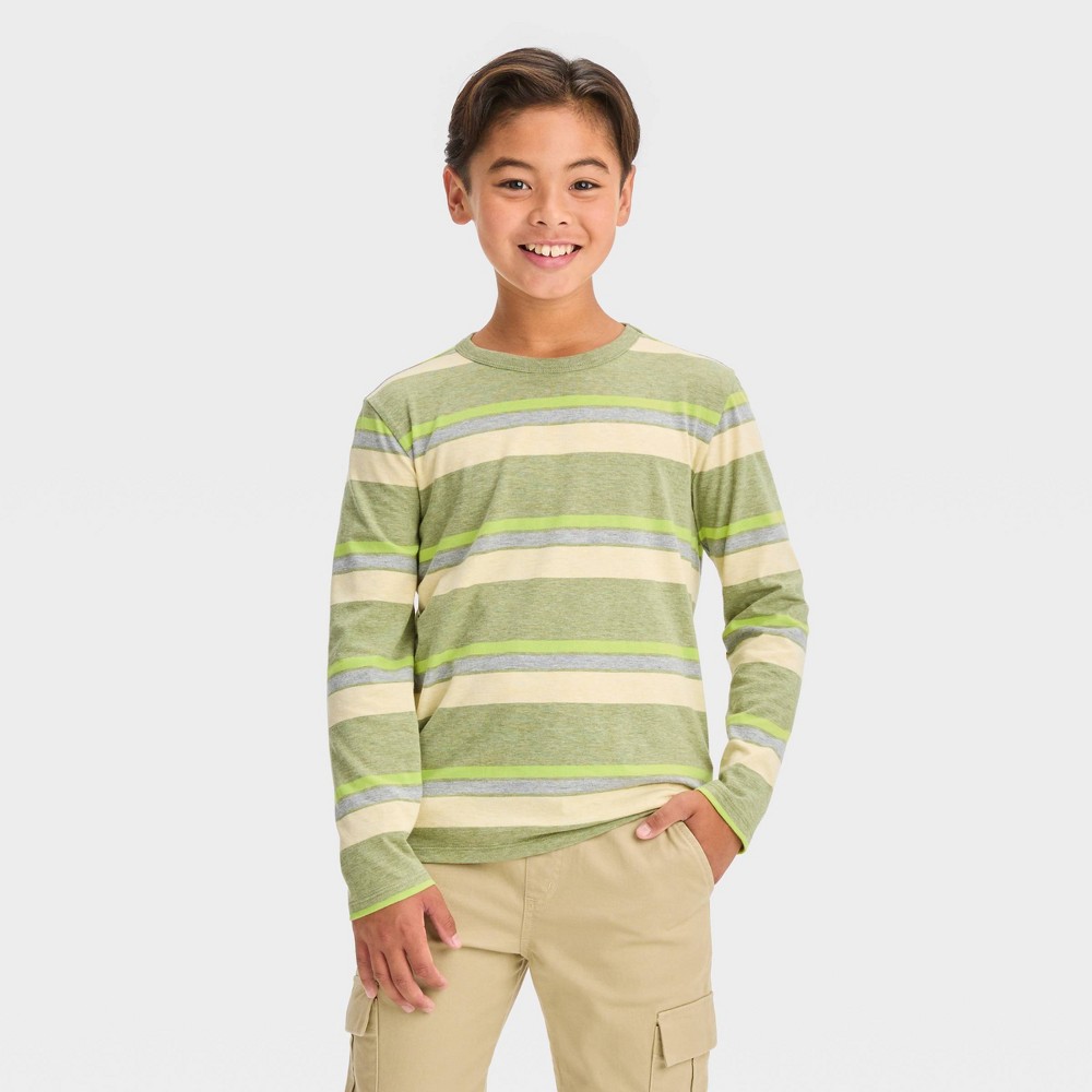 Boys' Long Sleeve Multi-Striped T-Shirt - Cat & Jack™ Olive Green XXL Husky