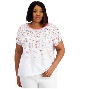 Tommy Hilfiger Womens Ditsy Doodle Floral Graphic T-Shirt, White, 1X - 1 of 1