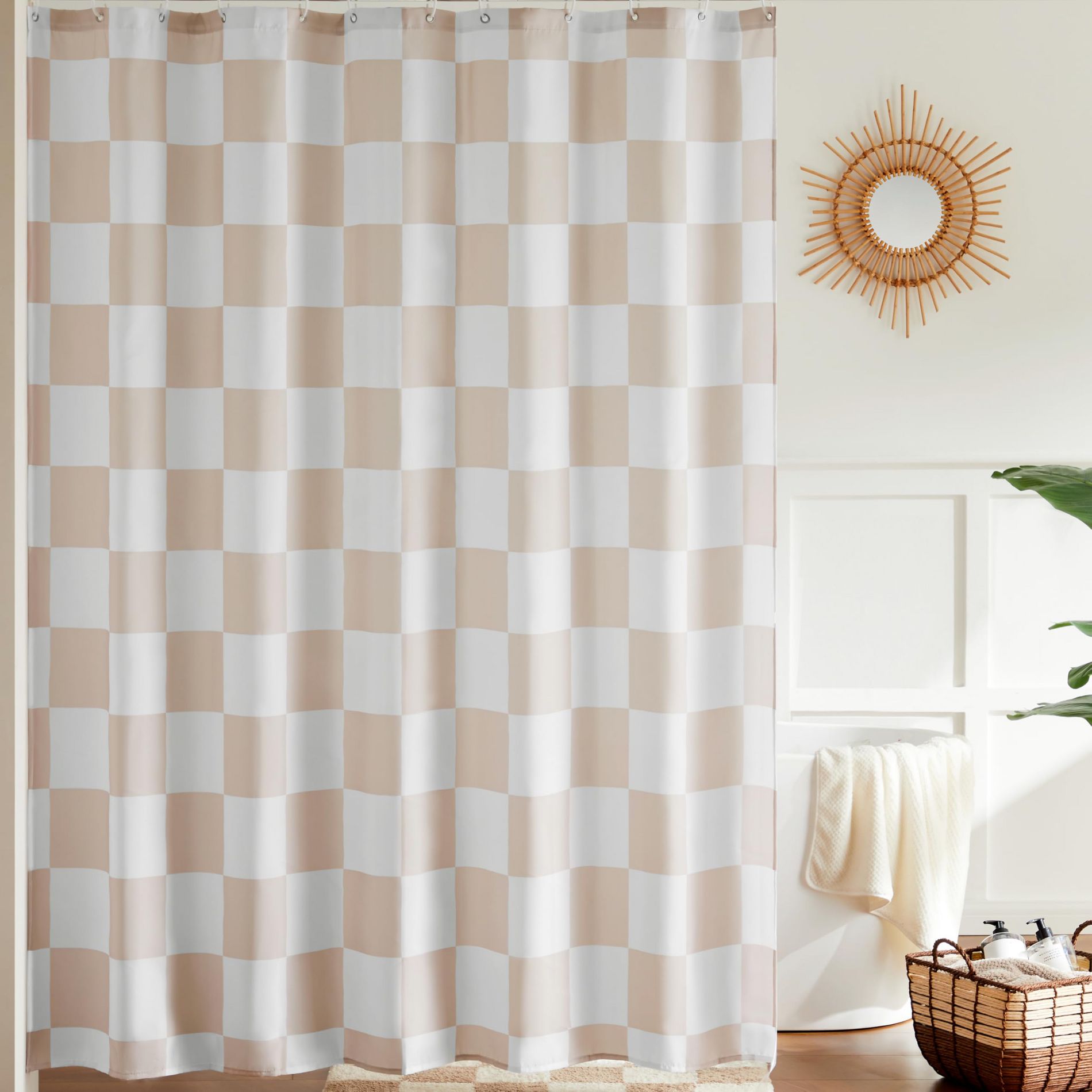 Checkered Shower Curtain, Cute Retro Waterproof Shower Curtain Vintage Aesthetic, 70.8''x70.8''
