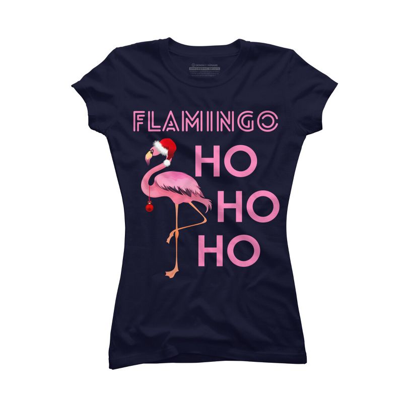 Junior's Design By Humans Flamingo HoHoHo Christmas Day X-Mas Flamingo Shirt By TomGiant T-Shirt, 1 of 4