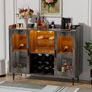 Aheaplus Sideboard Buffet with Charge Station and LED Light, Farmhouse Bar Cabinet with Wine Holder - 1 of 4