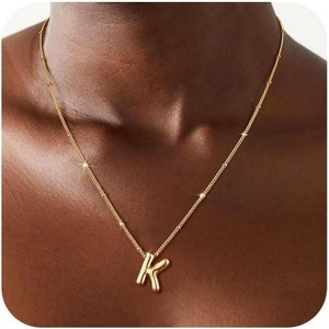 Sterling Silver Balloon Letter Necklace Satellite Bead Chain Personalized Gift - 1 of 4