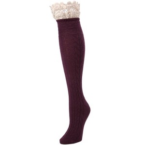 Memoi Serenity Cable & Lace Knee High Cotton Blend Socks - 1 of 2