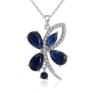 Butterfly Flower Pendant Chain Necklace for Women Blue Cz Ginger Lyne Collection - 1 of 4